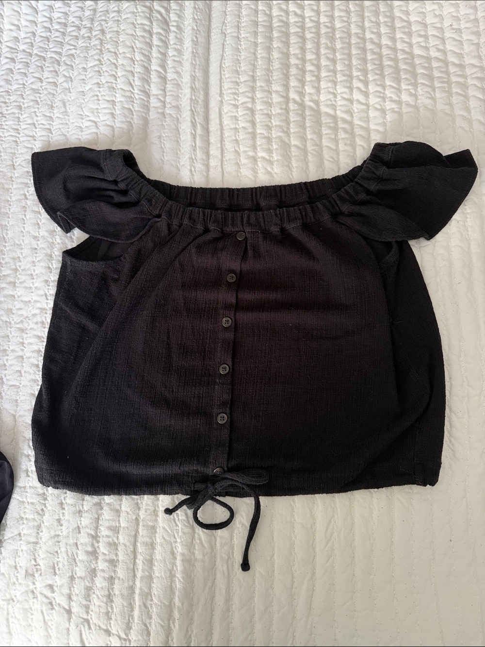Madewell Black Off-Shoulder Button-Front Blouse